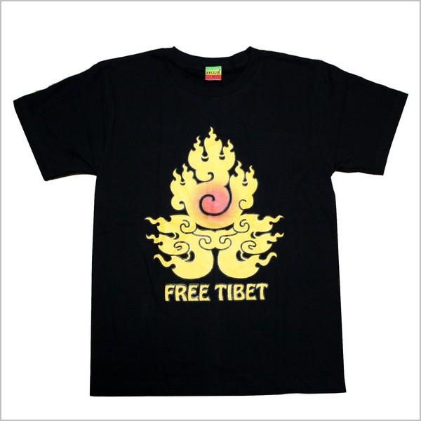 エスニック Ｔシャツ  FREE TIBET チベット bk041