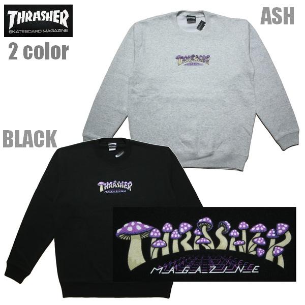 THRASHER トレーナー Mushroom CREW TH94395 ブラック グレー スウェッ...