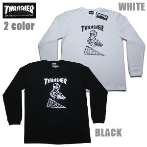 THRASHER 長袖Tシャツ Pizza L/S TEE TH93162b スラッシャー ブラック ホワイト メール便可｜m-market-web