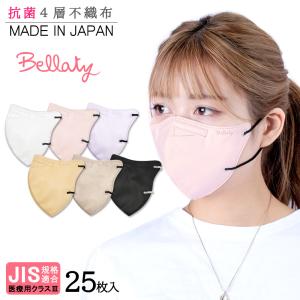 紐色違い 同色5枚×5袋【日本製立体型マスク】不織布 4層構造 25枚セット Bellatyベラッティ 血色マスク