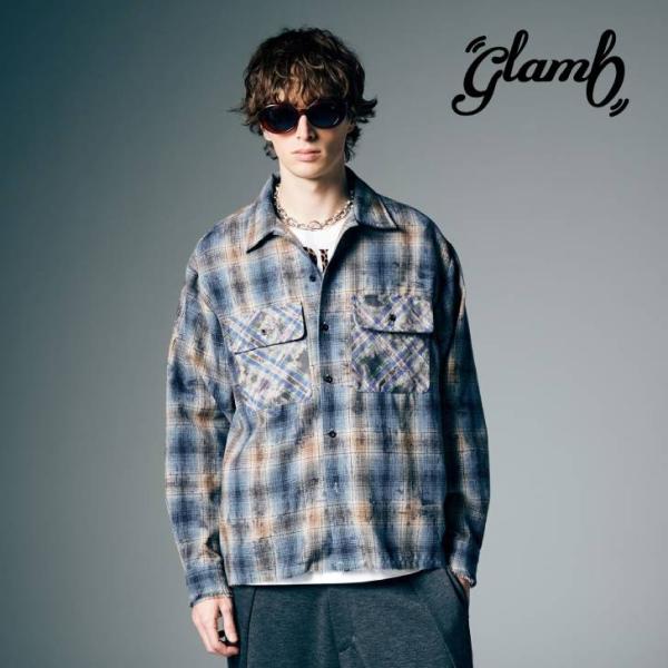 予約商品 glamb グラム 長袖シャツ メンズ Grunge Stain Check Shirt ...
