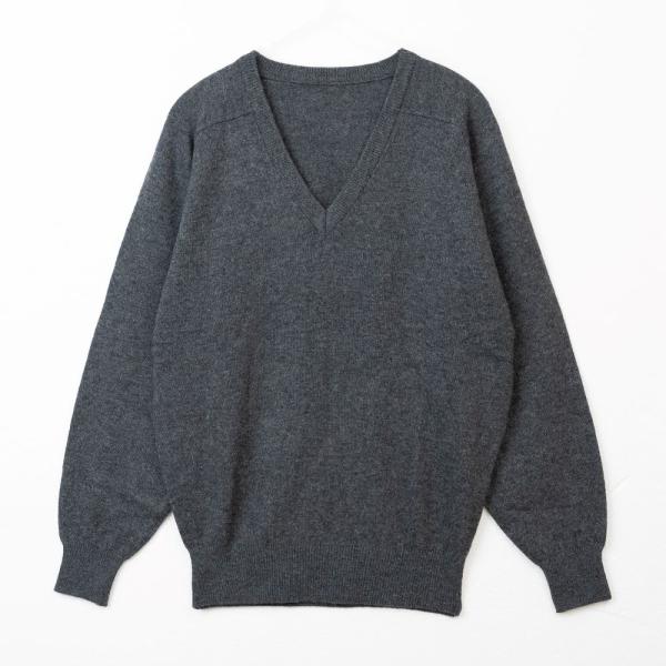 カシミヤ30％　天竺編み　Vネックセーター（チャコールグレー）