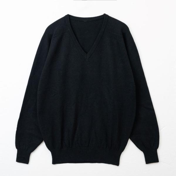カシミヤ30％　天竺編み　Vネックセーター（ブラック）