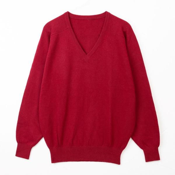 カシミヤ30％　天竺編み　Vネックセーター（ワイン）