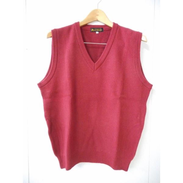カシミヤ100％　畦編みニットベスト（ワイン）日本製