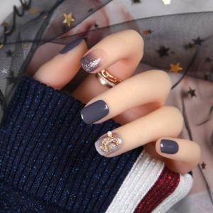 ネイルチップ ショート 韓国 成人式 可愛い ラウンド かっこいい 紺