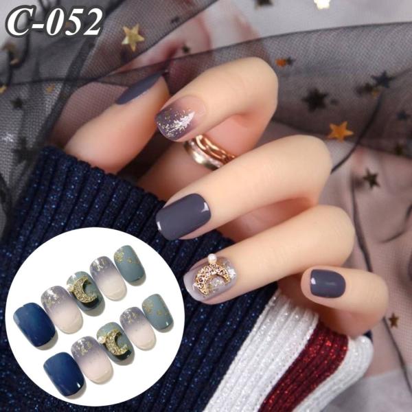 ネイルチップ ショート 韓国 ネイルチップ 成人式 可愛い ラウンド かっこいい 紺 ネイビー 青 ...