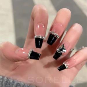 ネイルチップ 黒 ロング バレリーナ 韓国 成...の詳細画像1