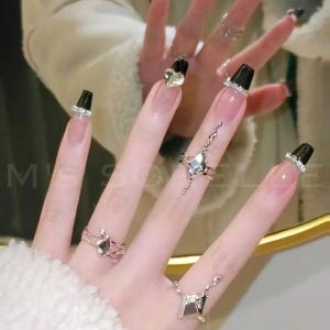 ネイルチップ 黒 ロング バレリーナ 韓国 成...の詳細画像2