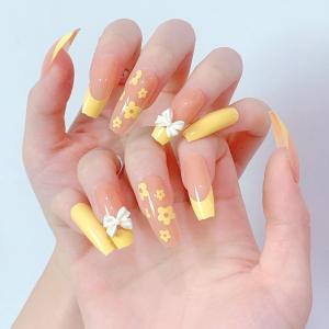 ネイルチップ 黄色 花柄 ロング 韓国 成人式 ...の商品画像
