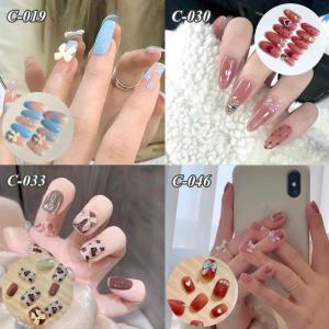 ネイルチップ 赤 リボン ロング スクエア 韓...の詳細画像3