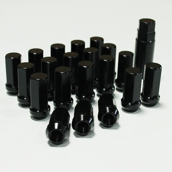 45mm ホイールナット レーシング スチール 20個 ブラック P1.25 袋ナット 17HEX ...