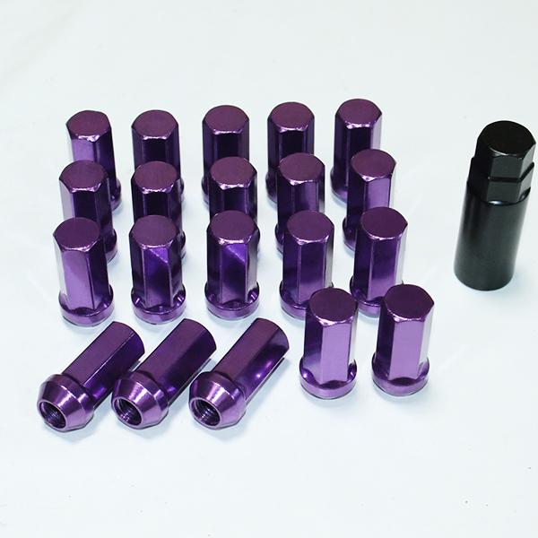 45mm ホイールナット レーシング スチール 20個 パープル P1.25 袋ナット 17HEX ...