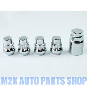 ロックナット ホイールナット 盗難防止 メッキ M12 P1.5 19HEX 21HEX 4個 アダプターソケット付き｜M2K AUTO PARTS