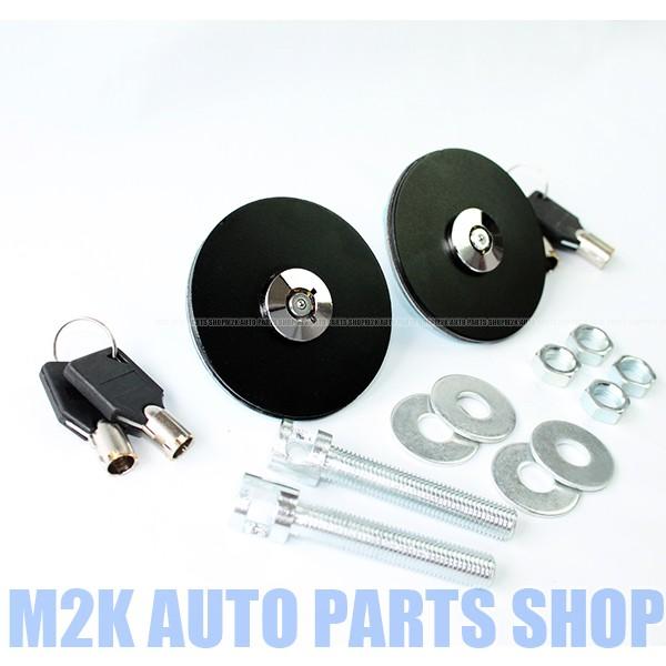 鍵付き ボンネットピン フラットタイプ 円盤 円形 メタルタイプ ボンピン 2個 ブラック jdm ...