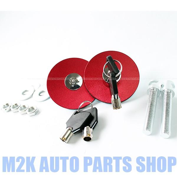 鍵付き ボンネットピン フラットタイプ 円盤 円形 メタルタイプ ボンピン 2個 レッド jdm u...