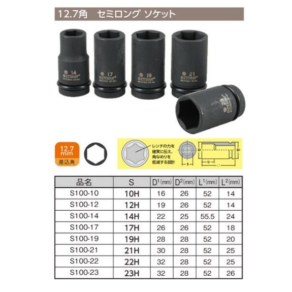 セミロングソケット 12HEX 12mm 1個 全長 52mm 12.7sq 工具 ソケット 12....