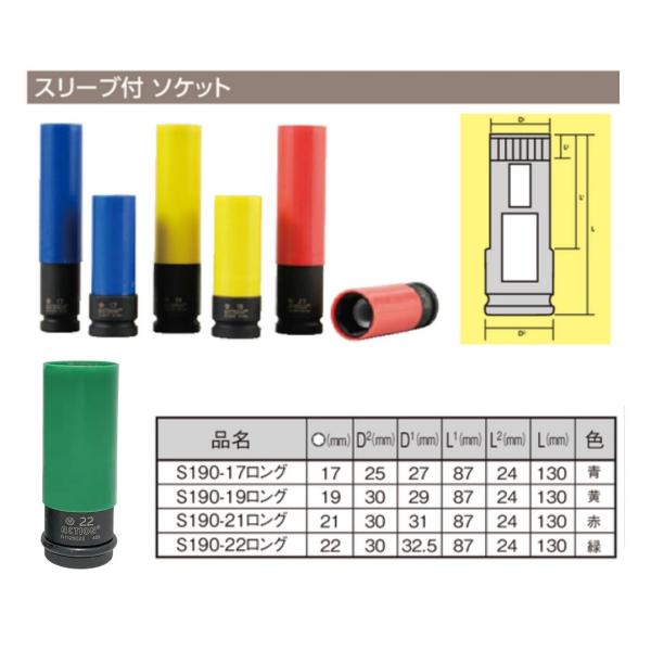 スリーブ付き ロングソケット 17HEX 1個 全長 130mm 12.7sq 工具 ソケット 12...