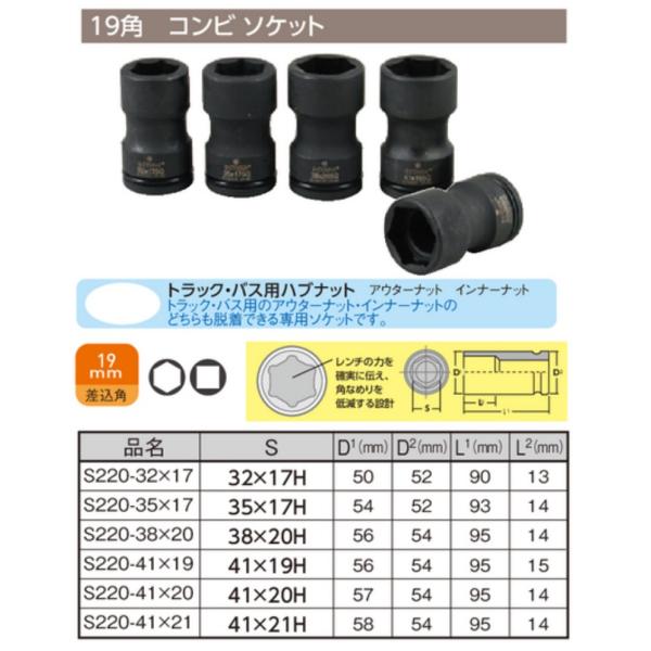 コンビソケット 17HEX 32HEX ツインソケット 19角 トラック バス ハブナット JIS ...