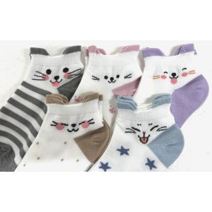 靴下 レディース 猫柄 5足セット ショートソ...の詳細画像1