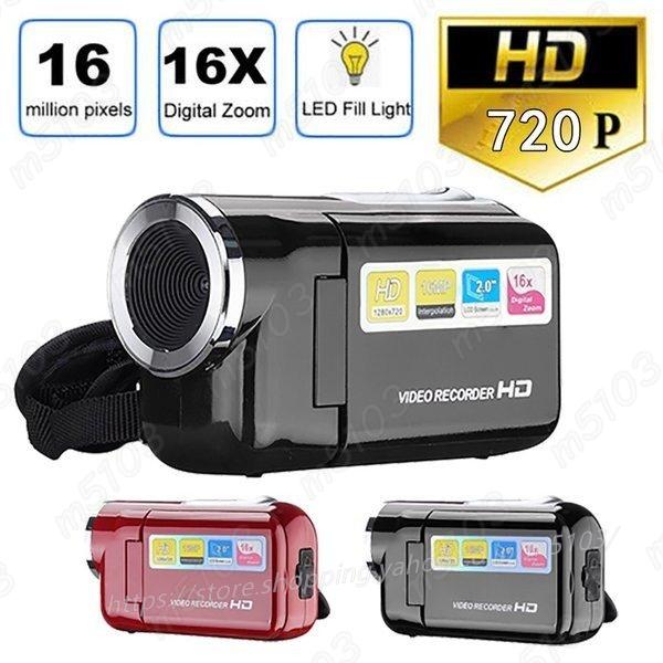 ビデオカメラ HD 720 1080p 16 画素デジタルカメラ LED フラッシュ 4x デジタル...