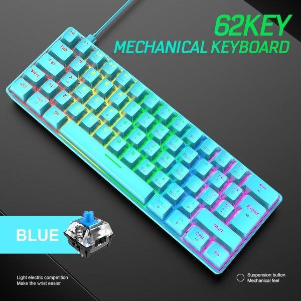 有線62Keysメカニカルゲーミングキーバックライト付きゲーミングタイピングブルーブルースイッチ