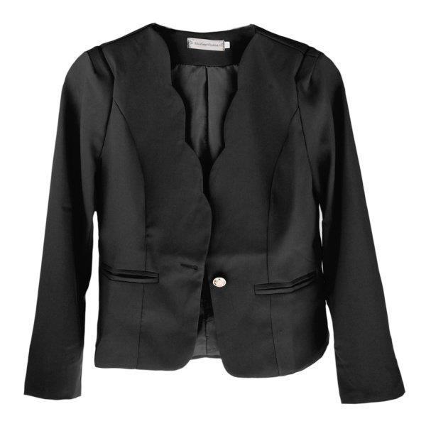 ファッション女性作業服ジャケットスーツフラットポケットフォーマルOLスリムコートMブラック