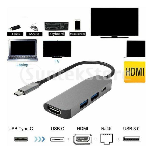 4イン1 U C-HDMIアダプター.U 3.1 Type-Cハブ-HDMI 4K + U 3.0 ...