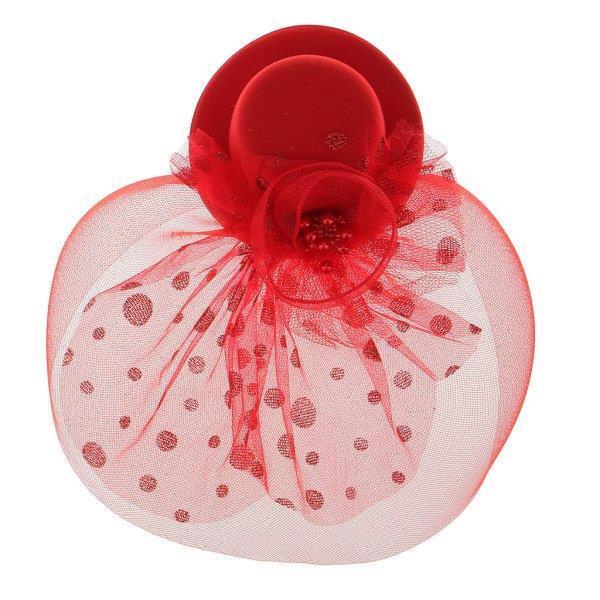 花柄水玉は赤いクリップの結婚式のパーティーのアクセサリーにメッシュ魅惑的な帽子をドット