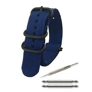 CalmeNATO ベルト 時計 ストラップ 黒バックル プレミアム ナイロン バンド 18mm 〜 24mm 交換説明書付 (18mm， ネイビ