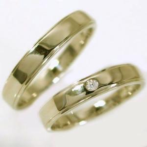ダイヤモンド ゴールドk18 結婚指輪 マリッジリング ペアリング ペア 2本セット K18 指輪 ダイヤ 0.02ct 平打ち ストレートライン｜ma38