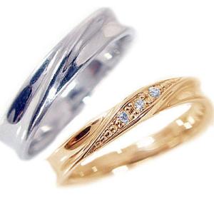 ダイヤモンド ピンクゴールド ホワイトゴールド ペアリング 結婚指輪 マリッジリング ペア 2本セット K18 指輪 ダイヤ 0.04ct｜ma38