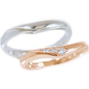 ダイヤモンド ピンクゴールド ホワイトゴールド 結婚指輪 マリッジリング ペアリング 2本セット ダイヤ 0.03ct｜ma38