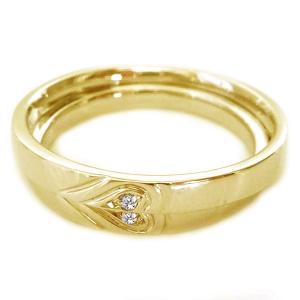 イエローゴールド ダイヤモンド 結婚指輪 マリッジリング ペアリング ペア2本セット 重ねるとハート K18 ダイヤ ストレート カップル｜ma38