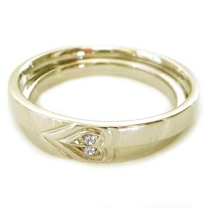 イエローゴールド ダイヤモンド 結婚指輪 マリッジリング ペアリング ペア2本セット 重ねるとハート K10 ダイヤ ストレート カップル｜ma38