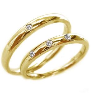 イエローゴールド ダイヤモンド ペアリング 結婚指輪 マリッジリング 2本セット K18 指輪 ダイヤ ストレート｜ma38