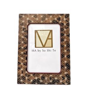 箱根寄木細工の黒の麻の葉柄のフォトフレーム