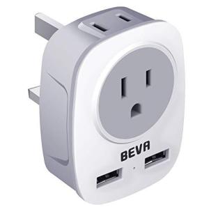 BEVA海外変換プラグ bfタイプ 2USBポート＋2AC充電口付き 海外旅行用 変換アダプター 電コンセント イギリス/シンガポール/香港などに対応