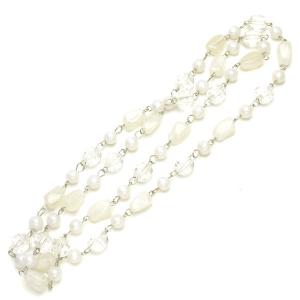 ビーズネックレス　ロングネックレス　ストーン　ホワイト　ブルー　レディース　アクセサリー　可愛い　キラキラ　お洒落　p30-sne1404