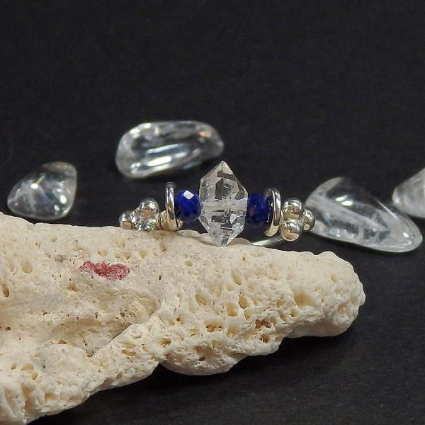 ダブルポイントクォーツとラピスのリング　10号