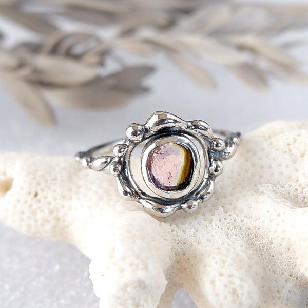 バイカラートルマリンのデザインリング　11.5号 天然石アクセサリー　一点物