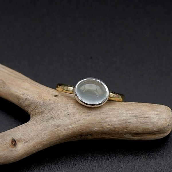 天然石 リング アクアマリン キャッツアイ ミルキー 約10号 横向き 真鍮×シルバー 一点物 ma...
