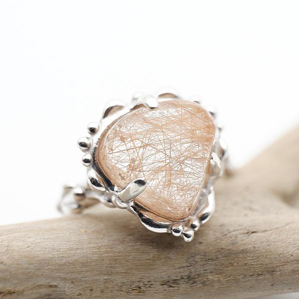 天然石 リング ルチルクォーツ 指輪 12号 粒飾り 一点物 〜内に宿る光〜 macari