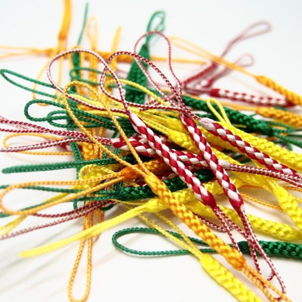 レーヨン両坪根付紐  10本入　（2色/5色/6色）　　全長約9cm(約坪3.5×胴3×坪2.5cm...