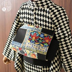 夏帯 夏 名古屋帯 金魚鉢 ブルーグレー 日本製 水色 黒猫 泡 召しませ