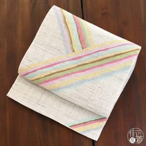 【京袋帯】夏帯　紫色　銀糸と金糸のグラデ 青海波に花丸　薄物　盛夏　略礼装◎ 京袋帯】夏帯 紫色 銀糸と金糸のグラデ 青海波に花丸 薄物