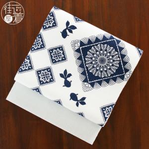 夏帯] 夏名古屋帯 コロコロうさぎ (麻/ブルー) リネン 日本製 名古屋帯