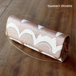 特別価格 tsumori chisato（ツモリチサト）クラッチバッグ ねこ波（オフシロ×ピンクゴールド）金 ゴールド 猫 動物 帯地 正絹 ラメ なみ パーティーバッグ｜machigiya