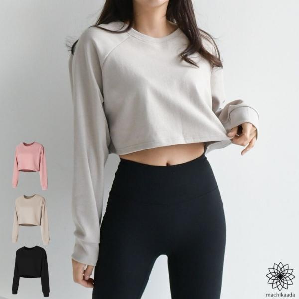 ショート丈スウェットトップス ピラティス ヨガウェア ヨガ トップス 長袖 スウェット ショート丈 ...