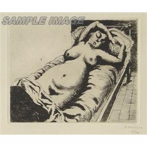 ポール・デルヴォー「眠る裸婦」（版画）【額縁無し】[A030003]Paul Delvaux